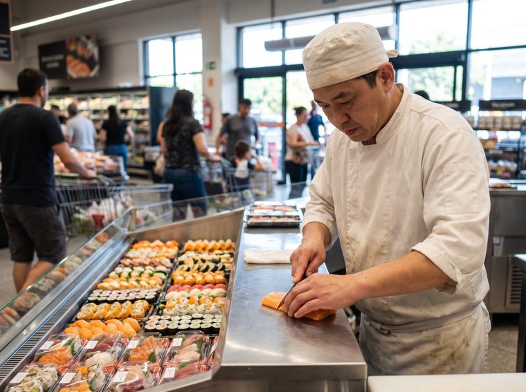 Treinamento de Sushi: Higiene · Pescado cru · Montagem · Segurança do cru · Exposição · Perdas
